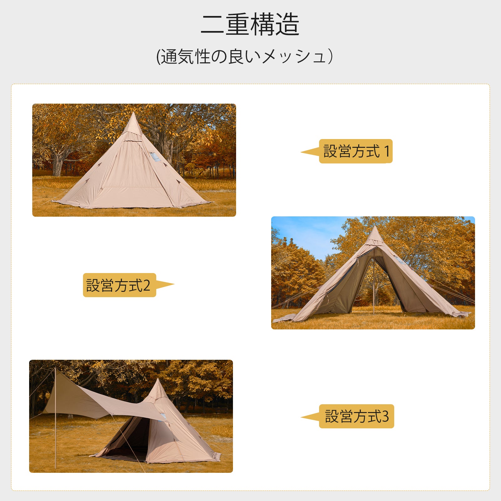 One Pole Tent, 300D Oxford Silver Coated Crafts, with Chimney, Multifunctional Monument Tent, For 2 to 3 People, Easy to Set Up